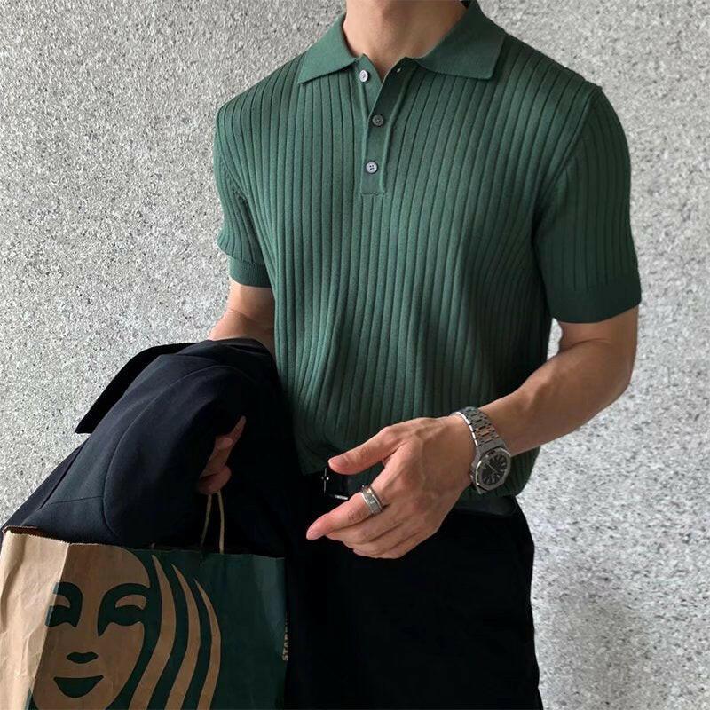 Knitted Lapel Polo Short-sleeved T-shirt Men's American Style Retro Men's