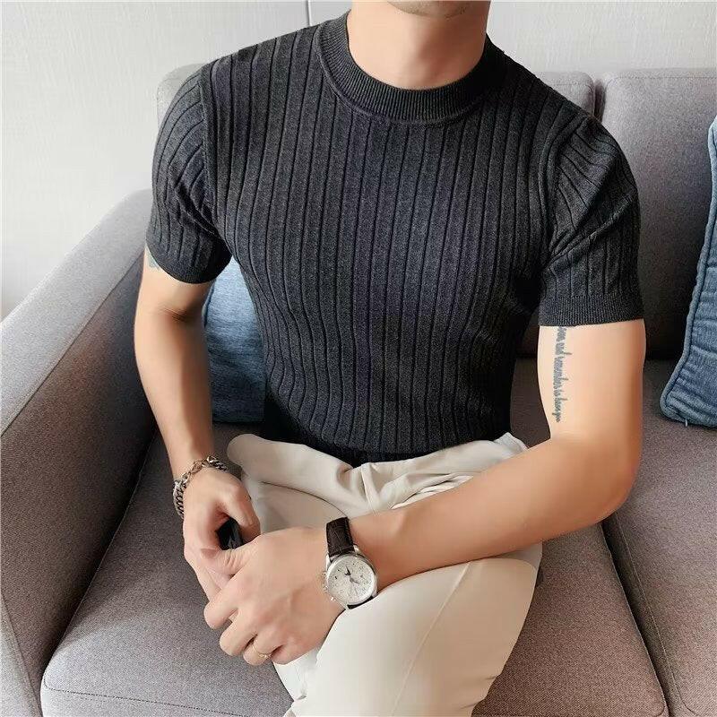 Mock Collar Base Old Fashion Shirt Men's Short-sleeved