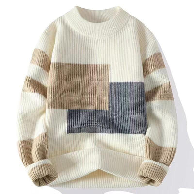 Contrast Color Striped Sweater Men's Autumn And Winter Fashion Brand Round Neck