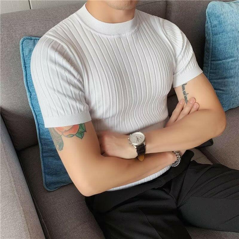 Mock Collar Base Old Fashion Shirt Men's Short-sleeved