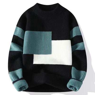 Contrast Color Striped Sweater Men's Autumn And Winter Fashion Brand Round Neck