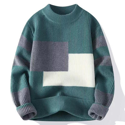 Contrast Color Striped Sweater Men's Autumn And Winter Fashion Brand Round Neck