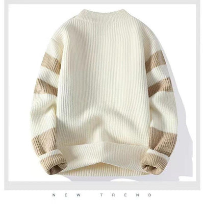 Contrast Color Striped Sweater Men's Autumn And Winter Fashion Brand Round Neck