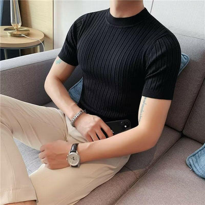 Mock Collar Base Old Fashion Shirt Men's Short-sleeved